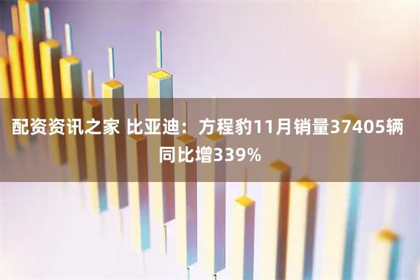 配资资讯之家 比亚迪：方程豹11月销量37405辆 同比增339%